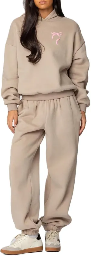 2 Piece Sweat Sets for Women Bow Sweatsuits Oversized Long Sleeve Hoodie Sweatshirt Sweatpants Y2K Track Suits Outfit