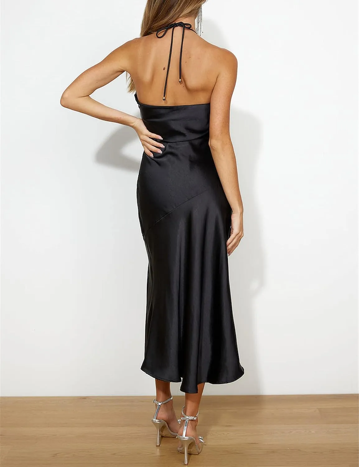 2024 Summer Satin Tube Tops Slit Wedding Guest Dress for Women Elegant Sexy Strapless Halter Neck Midi Dresses