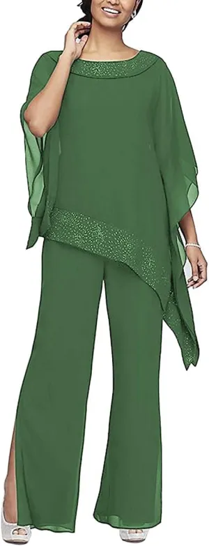 3 PC Chiffon Irregular Plus Size Women Pant Suits Mother of The Bride Wedding Formal Evening Groom Gowns