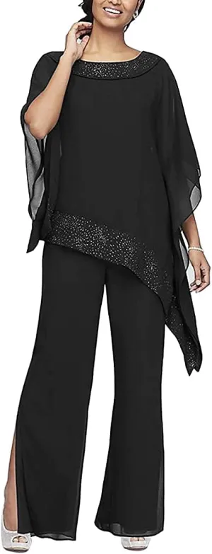 3 PC Chiffon Irregular Plus Size Women Pant Suits Mother of The Bride Wedding Formal Evening Groom Gowns