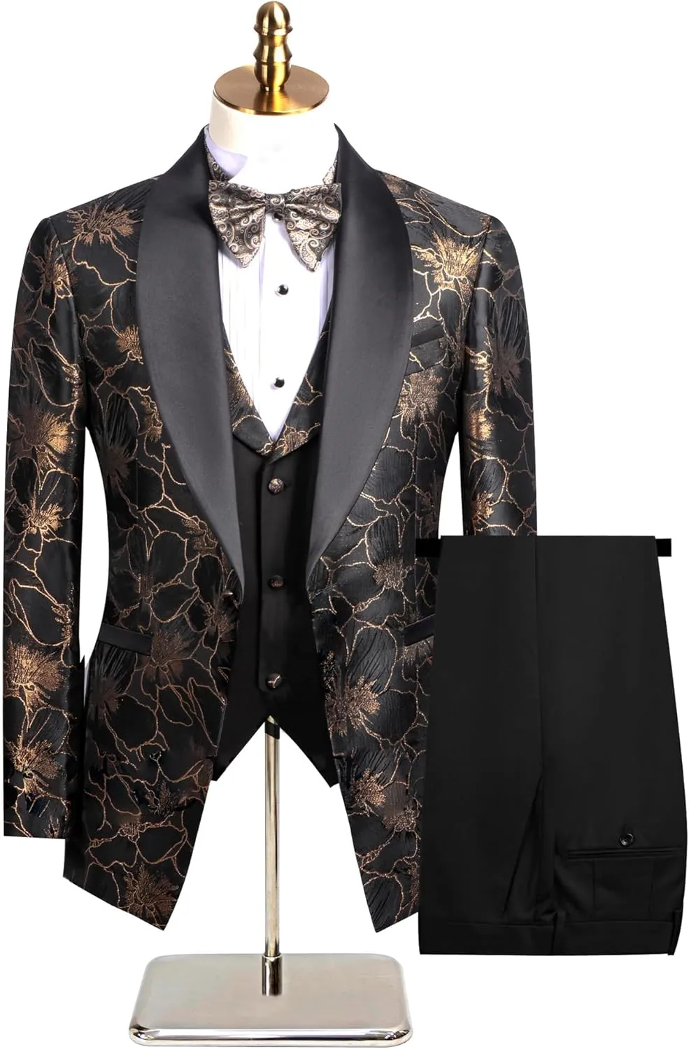 3 Pieces Men's Tuxedo Paisley Groom Wedding Blazer Jacket Vest Pants Sets Floral Formal Suits for Party,Dinner,Prom