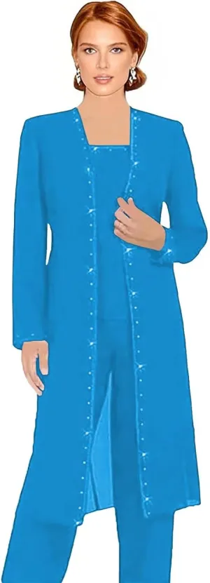 3 Pieces Mother of The Bride Pantsuits for Wedding Long Sleeve Formal Pant Suits for Women
