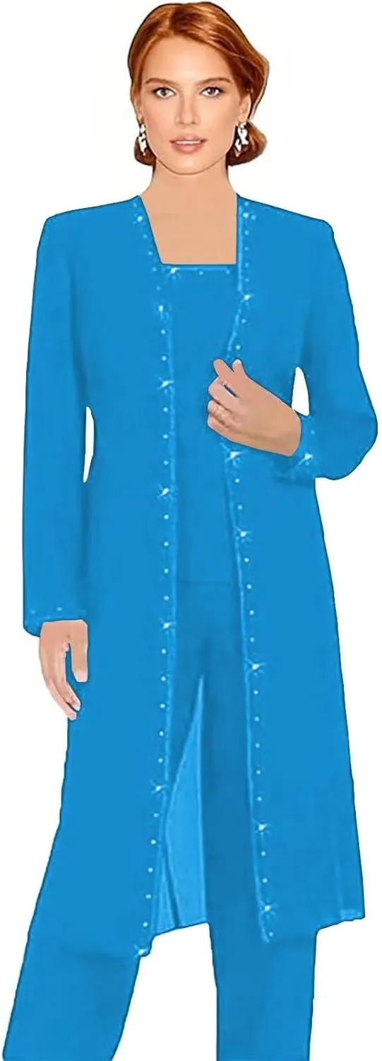 3 Pieces Mother of The Bride Pantsuits for Wedding Long Sleeve Formal Pant Suits for Women