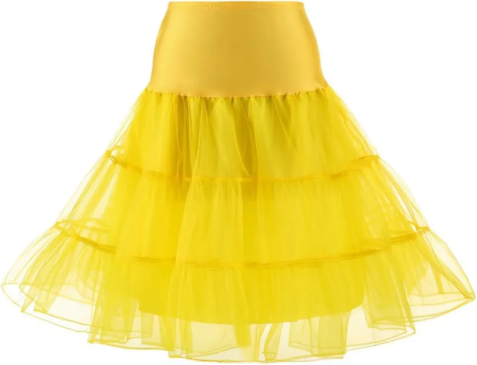50s Petticoat A-line Skirt Rockabilly Dress Pleated High Waist Dancing Skirt Tutu Underskirts for Women (Yellow, XL)