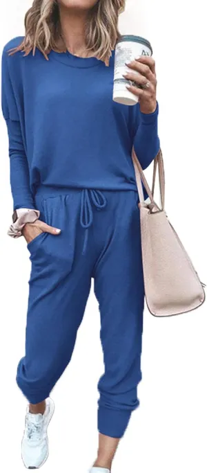 ACOSAP Women Casual Outfit Solid 2 Piece Outfit Long Sleeve Crewneck Pullover Tops and Long Pants Sweatsuits Tracksuits