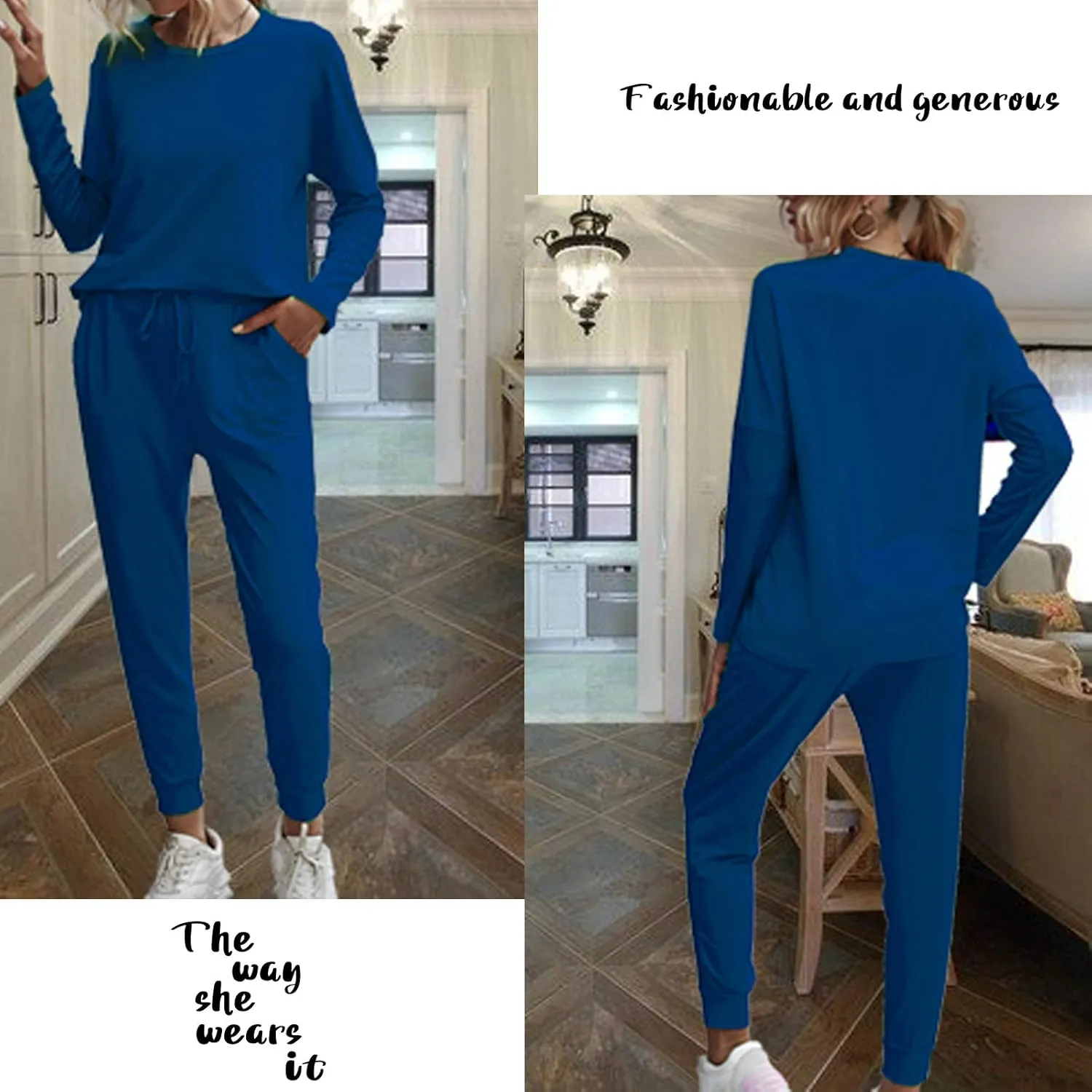 ACOSAP Women Casual Outfit Solid 2 Piece Outfit Long Sleeve Crewneck Pullover Tops and Long Pants Sweatsuits Tracksuits