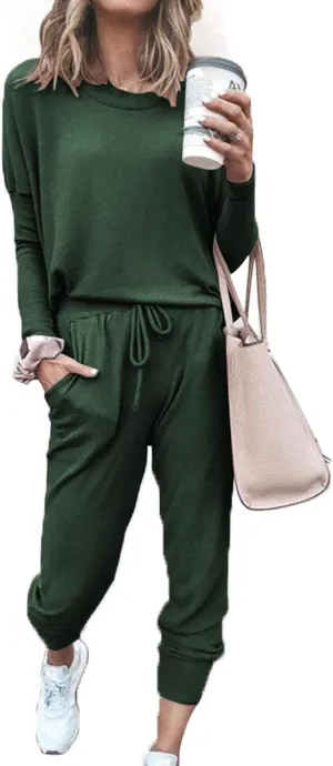 ACOSAP Women Casual Outfit Solid 2 Piece Outfit Long Sleeve Crewneck Pullover Tops and Long Pants Sweatsuits Tracksuits