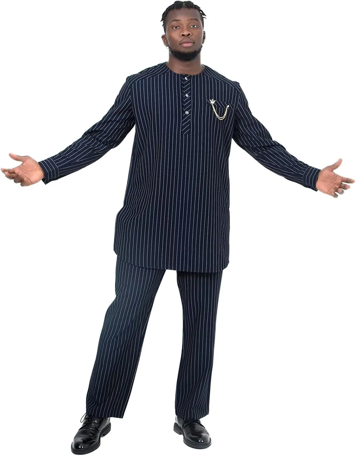 African Suit for Men Traditional Stripe Blazer and Pants 2 Piece Set Business Formal Dress Suit Party Wedding Evening