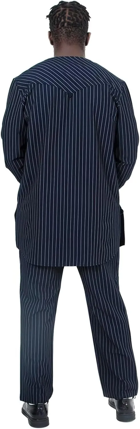 African Suit for Men Traditional Stripe Blazer and Pants 2 Piece Set Business Formal Dress Suit Party Wedding Evening