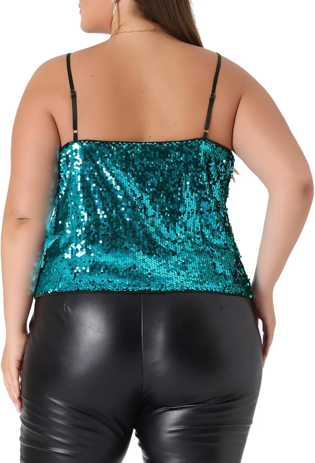 Agnes Orinda Sparkle Sequin Cami Tops for Women Plus Size Backless Glitter Shimmer Tank Camisole Halloween Christmas