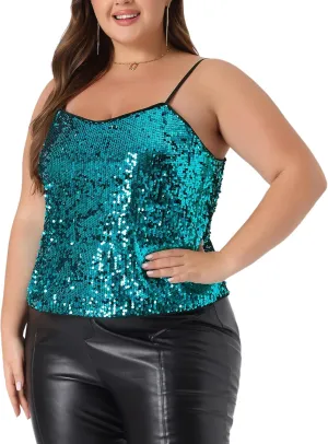 Agnes Orinda Sparkle Sequin Cami Tops for Women Plus Size Backless Glitter Shimmer Tank Camisole Halloween Christmas