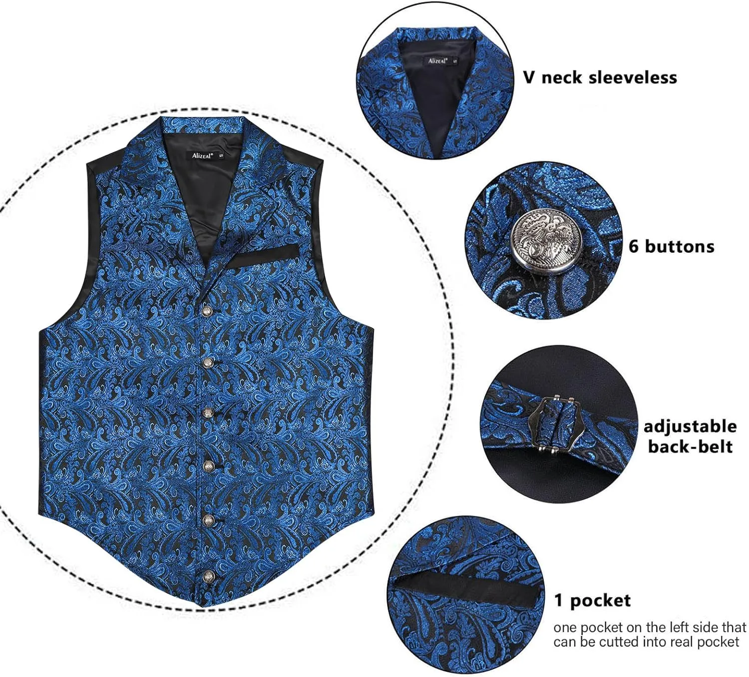 Alizeal Mens Paisley Suit Vest Victorian Floral Steampunk Gothic Waistcoat