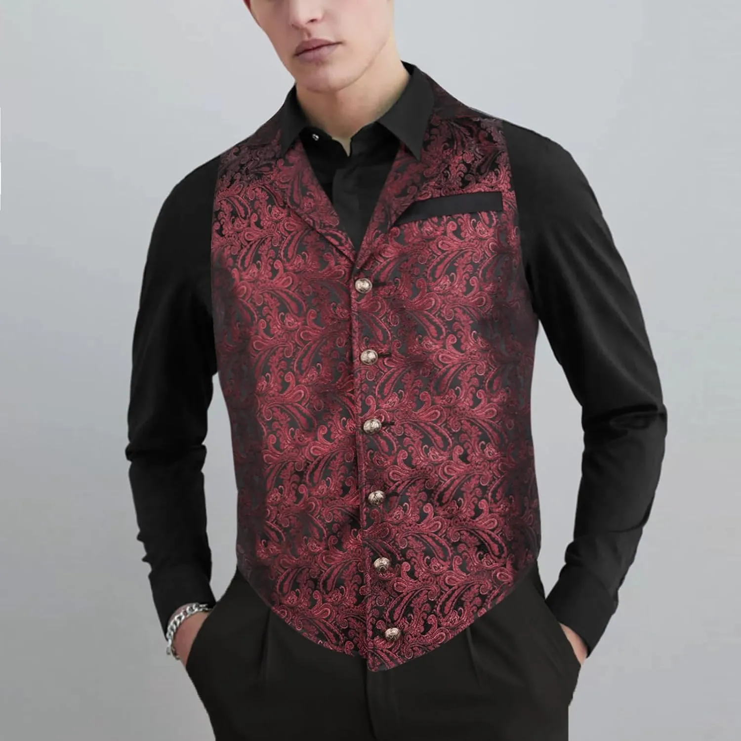 Alizeal Mens Paisley Suit Vest Victorian Floral Steampunk Gothic Waistcoat
