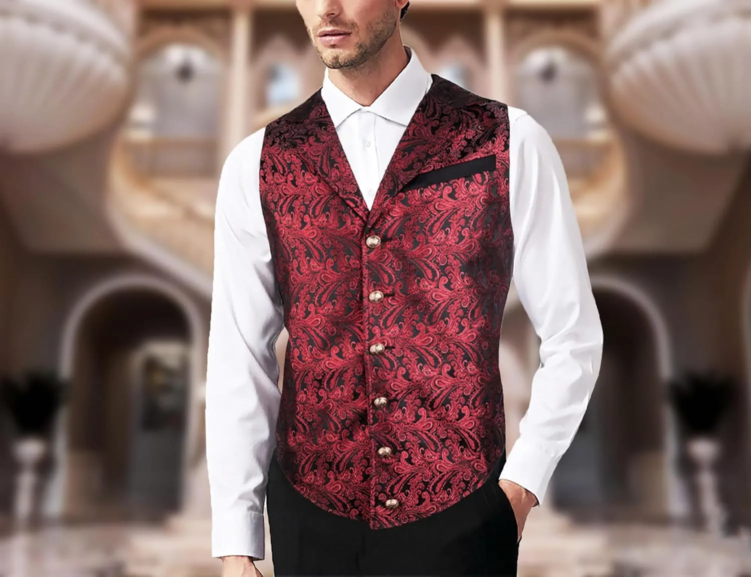 Alizeal Mens Paisley Suit Vest Victorian Floral Steampunk Gothic Waistcoat