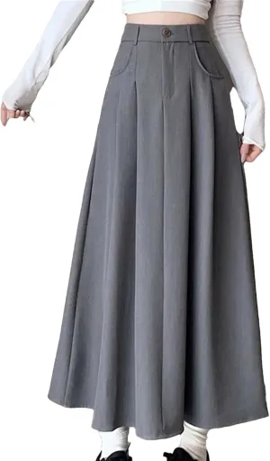 Alloaone Women Elegant High Waist Pleated Fashion Flared Casual A Line Midi Skirt