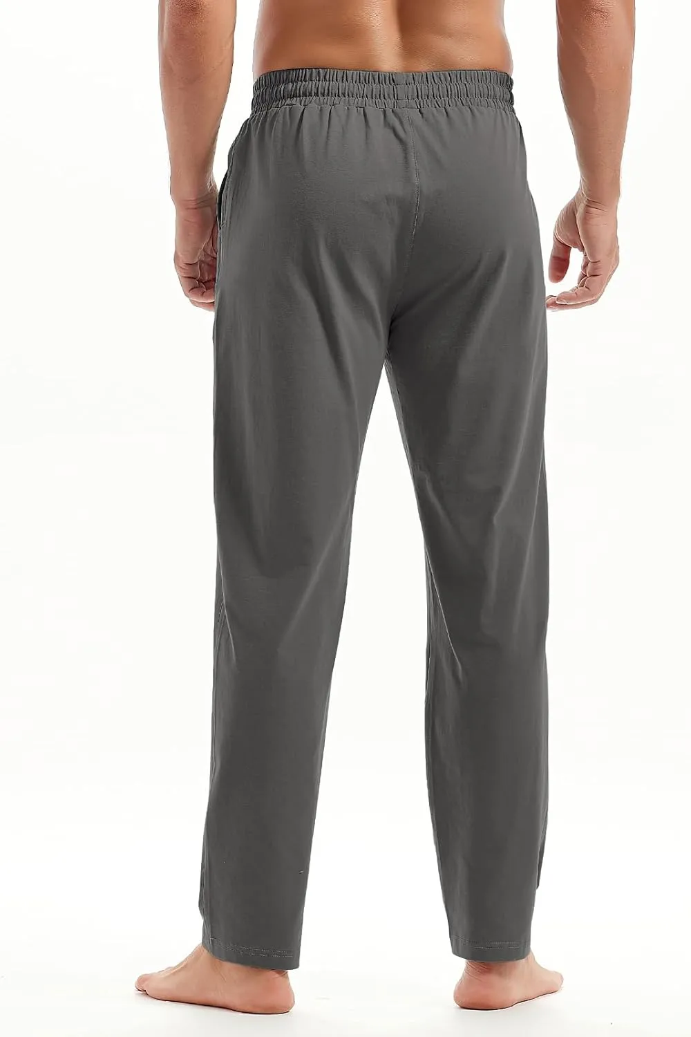 AMY COULEE Mens Cotton Yoga Pants Running Workout Lightweight Sweatpants Open Bottom Lounge Pants with Pockets