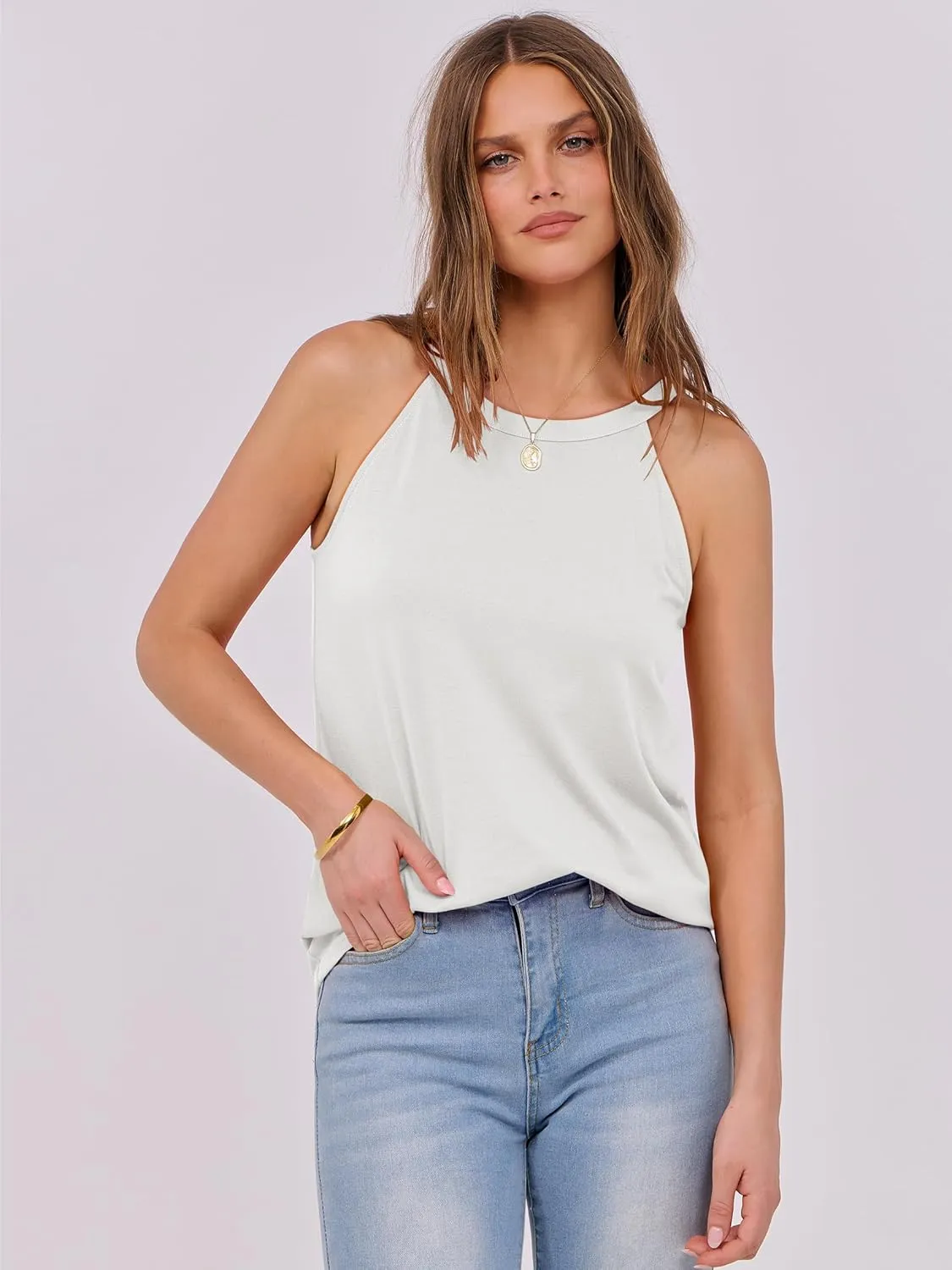 ANRABESS Halter Tops for Women Sleeveless Crew Neck Basic Camisole Tank Top 2025 Casual Summer Beach Outfits