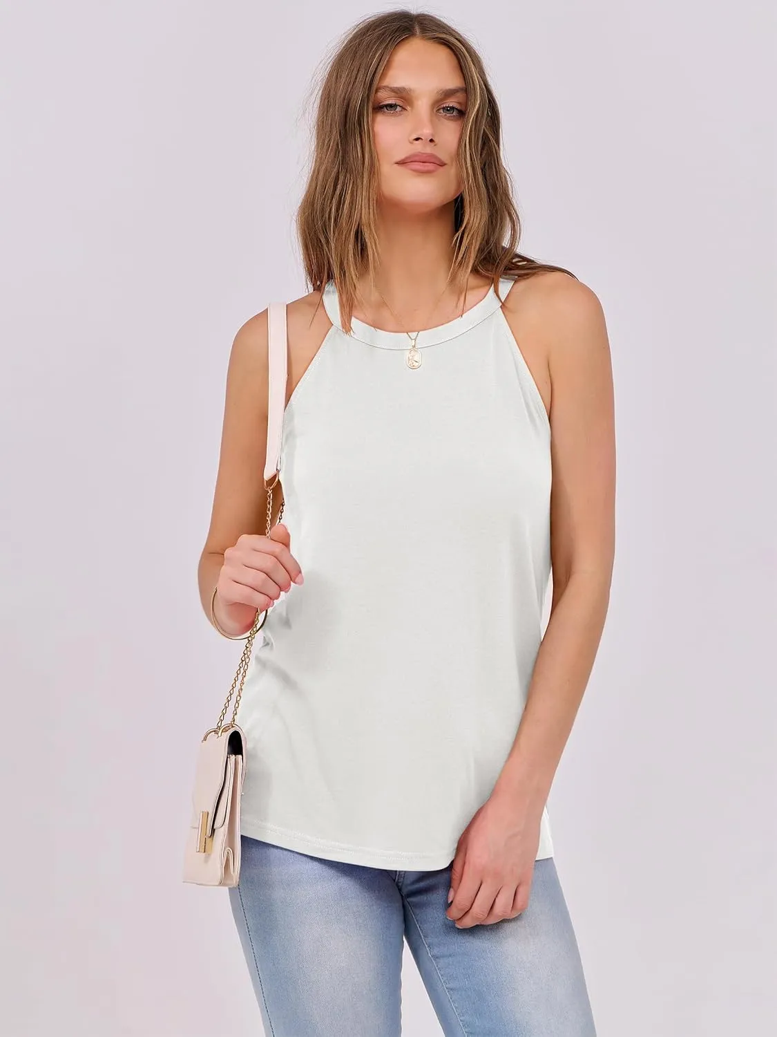 ANRABESS Halter Tops for Women Sleeveless Crew Neck Basic Camisole Tank Top 2025 Casual Summer Beach Outfits