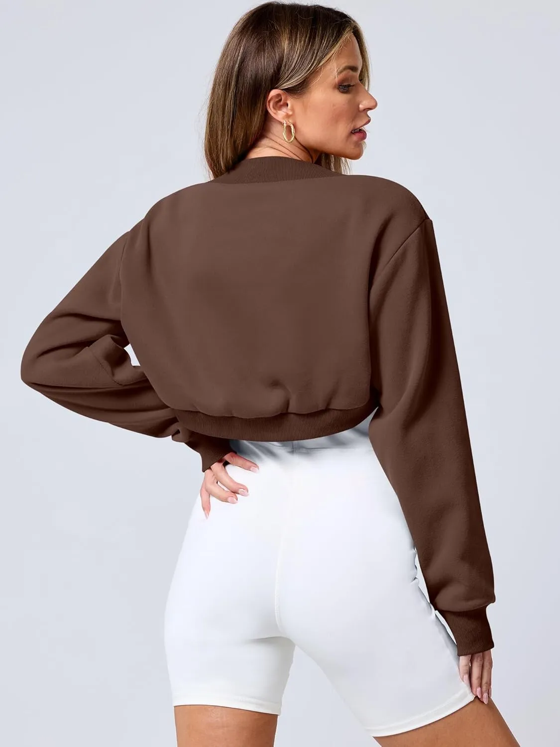 ANRABESS Womens Cropped Sweatshirt Long Sleeve Bolero Cardigan Open Front Shrug Workout Thumb Hole Y2K Tops Preppy Clothes
