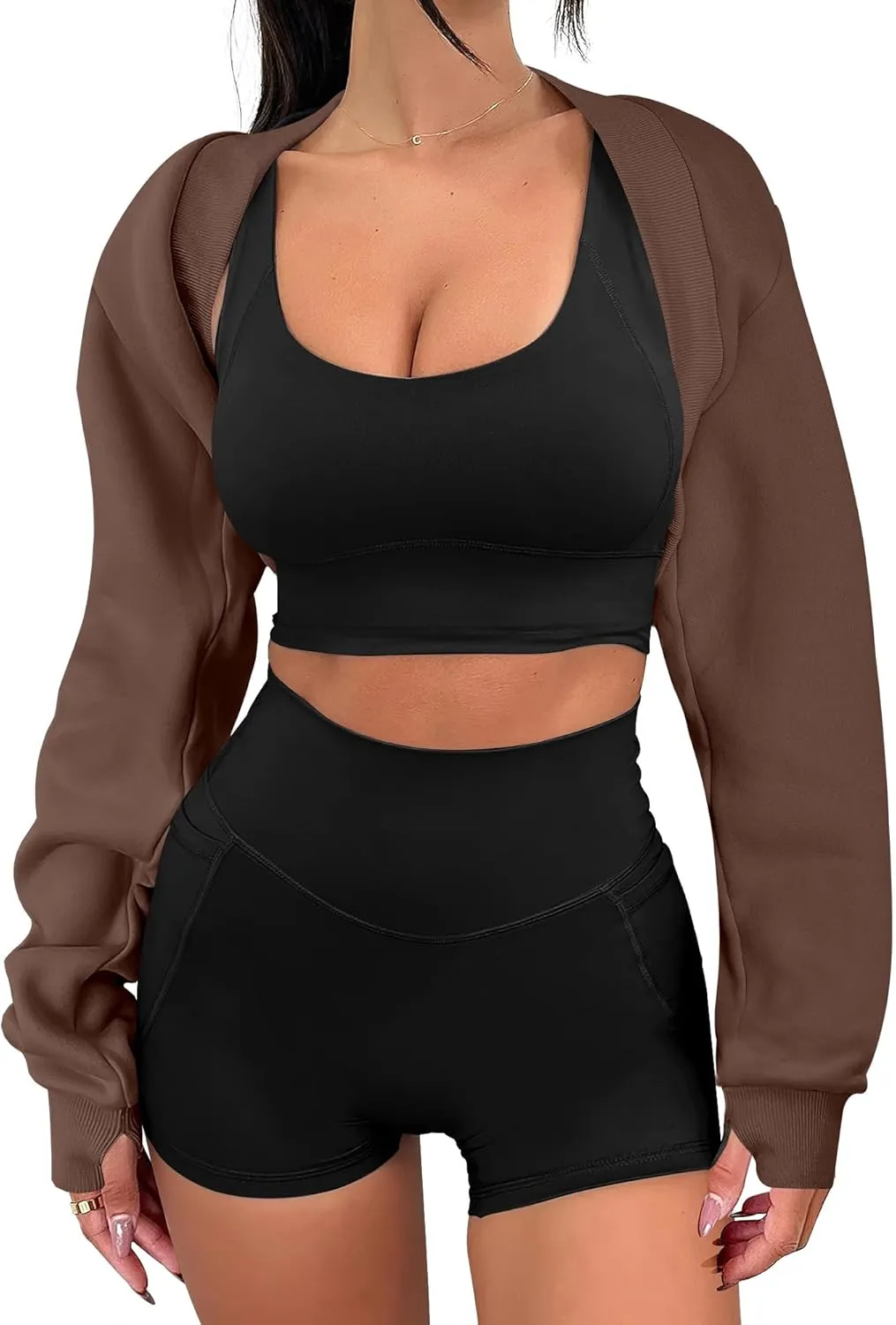 ANRABESS Womens Cropped Sweatshirt Long Sleeve Bolero Cardigan Open Front Shrug Workout Thumb Hole Y2K Tops Preppy Clothes