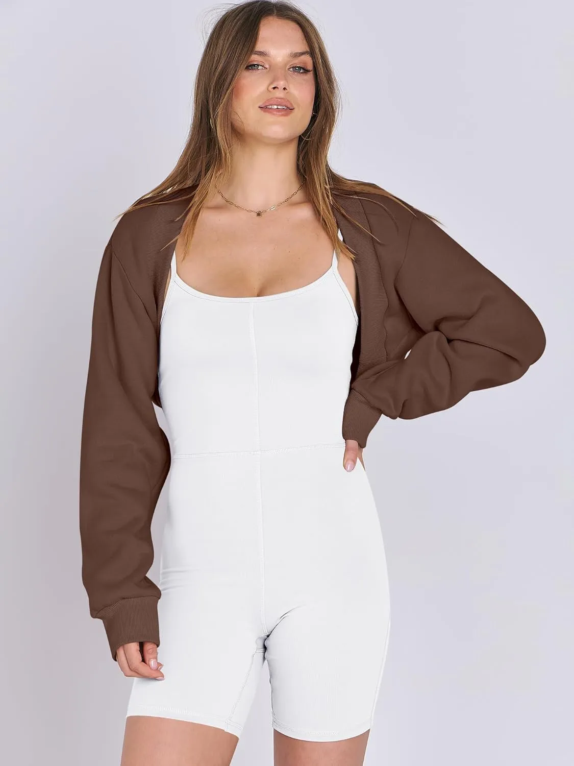 ANRABESS Womens Cropped Sweatshirt Long Sleeve Bolero Cardigan Open Front Shrug Workout Thumb Hole Y2K Tops Preppy Clothes