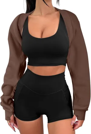 ANRABESS Womens Cropped Sweatshirt Long Sleeve Bolero Cardigan Open Front Shrug Workout Thumb Hole Y2K Tops Preppy Clothes