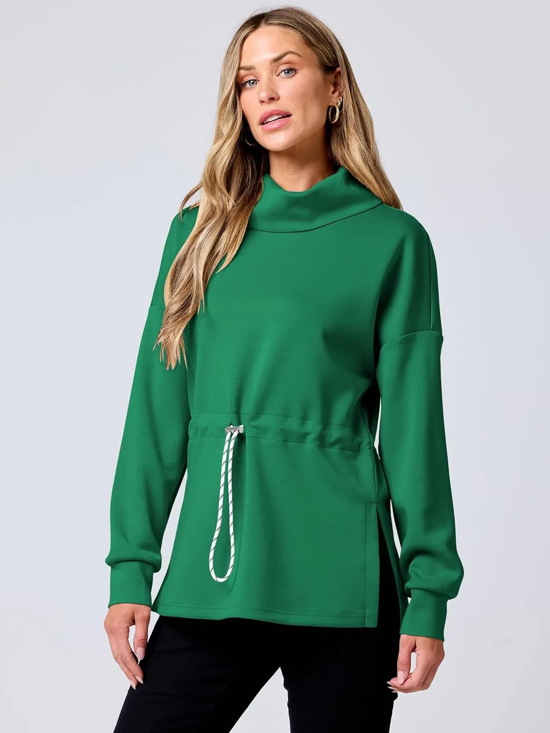 ANRABESS Womens Turtleneck Sweatshirts Drawstring Waist Pullover Tops Loose Fit Long Sleeve Hoodies 2024 Fall Preppy Outfits