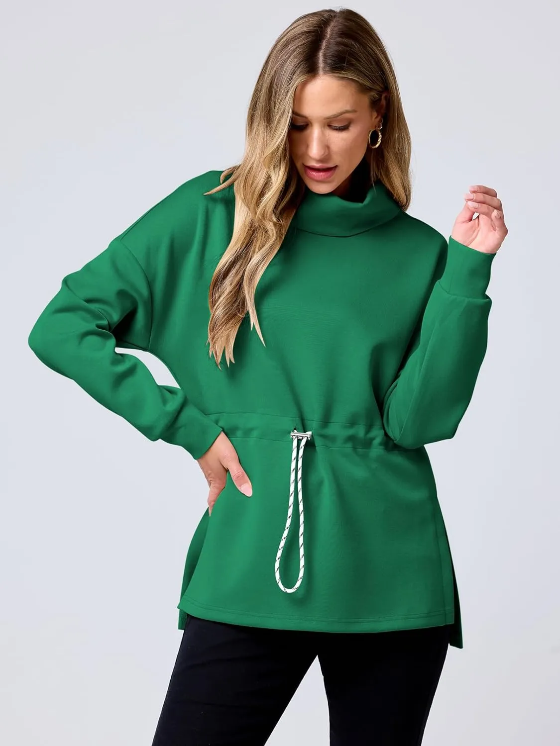 ANRABESS Womens Turtleneck Sweatshirts Drawstring Waist Pullover Tops Loose Fit Long Sleeve Hoodies 2024 Fall Preppy Outfits