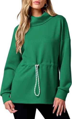 ANRABESS Womens Turtleneck Sweatshirts Drawstring Waist Pullover Tops Loose Fit Long Sleeve Hoodies 2024 Fall Preppy Outfits