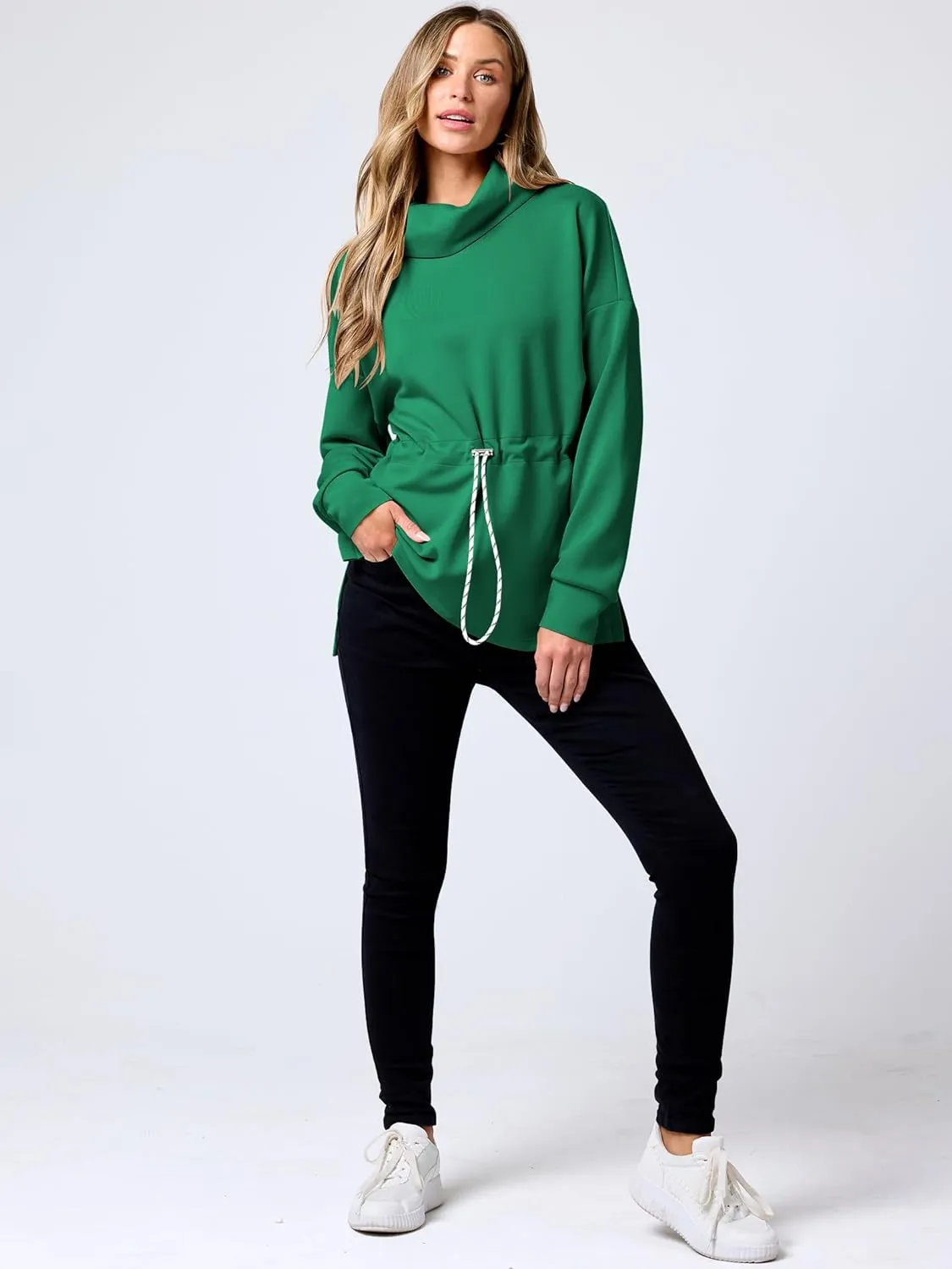 ANRABESS Womens Turtleneck Sweatshirts Drawstring Waist Pullover Tops Loose Fit Long Sleeve Hoodies 2024 Fall Preppy Outfits
