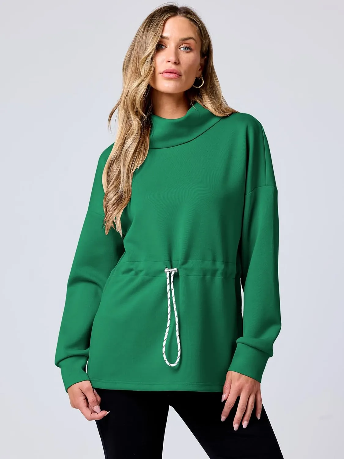 ANRABESS Womens Turtleneck Sweatshirts Drawstring Waist Pullover Tops Loose Fit Long Sleeve Hoodies 2024 Fall Preppy Outfits