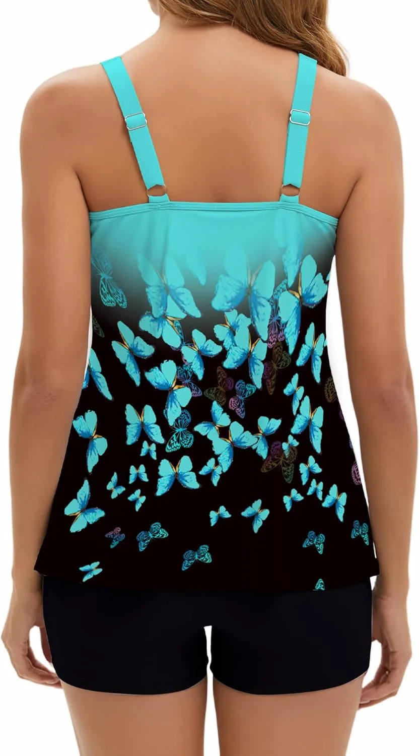 Arolina Tankini Swimsuits for Women Tummy Control Two Piece Bathing Suits Flowy Swim Tops with Boy Shorts