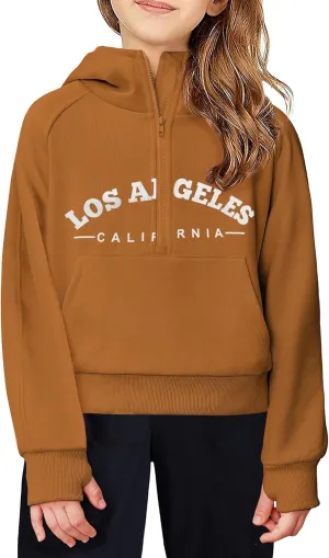 Arshiner Girls Sweatshirt Half Zip Hoodie Fleece Pullover Sweatshirts for Teen Girls Fall Winter Clothes Thumb Hole