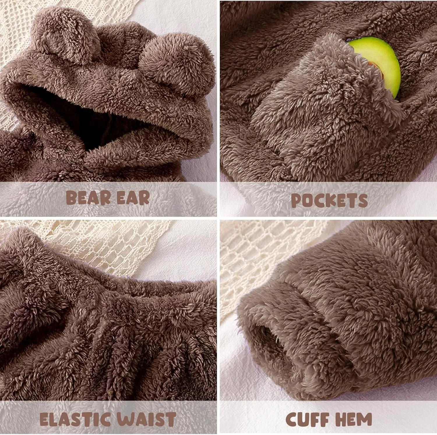 Arssm Girl Pants Sets Two Pieces Outfit Kids Bear Ear Fuzzy Fluffy Hoodie Sweatshirt with Fleece Sweatpants