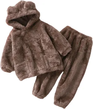 Arssm Girl Pants Sets Two Pieces Outfit Kids Bear Ear Fuzzy Fluffy Hoodie Sweatshirt with Fleece Sweatpants