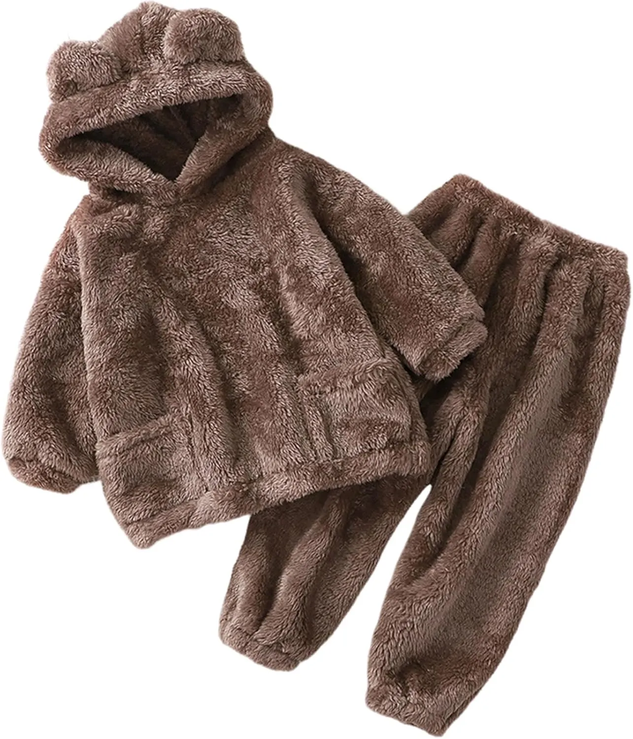 Arssm Girl Pants Sets Two Pieces Outfit Kids Bear Ear Fuzzy Fluffy Hoodie Sweatshirt with Fleece Sweatpants