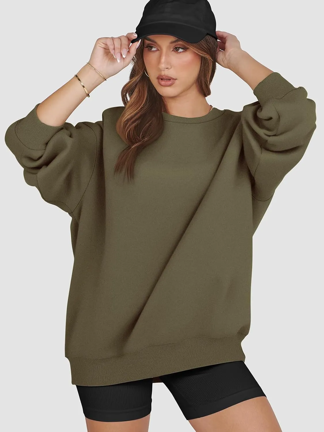 ATHMILE Oversized Sweatshirt for Women Crewneck Fleece Long Sleeve Pullover Hoodies Tops Fall Fashion Outfits Clothes 2025