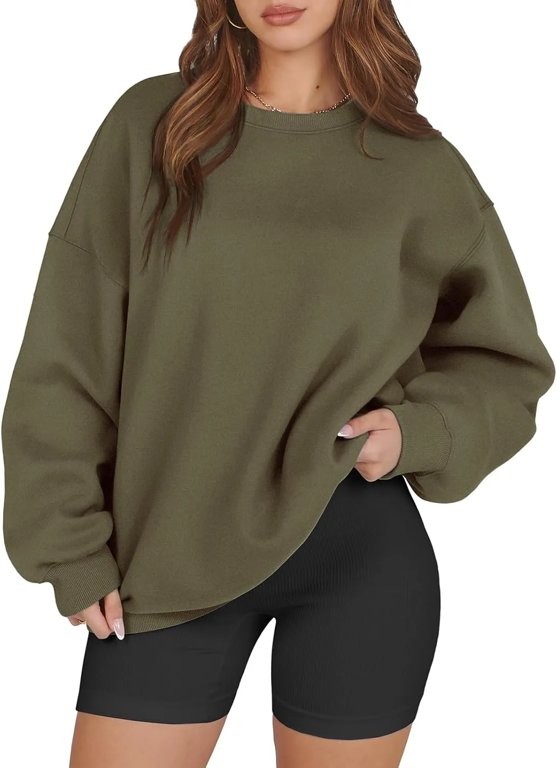 ATHMILE Oversized Sweatshirt for Women Crewneck Fleece Long Sleeve Pullover Hoodies Tops Fall Fashion Outfits Clothes 2025