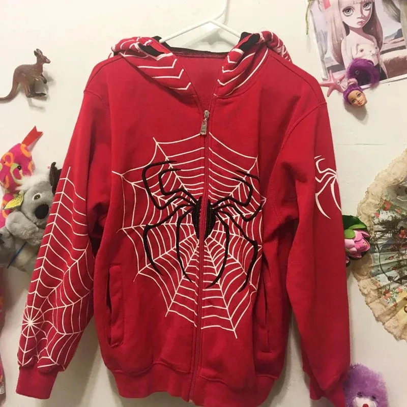 Back To School Joskaa 2000s Retro Mall Goth Aesthetics Sweatshirt Graphic Print Full Zip Hoodie Autumn Full Sleeve Loose Jackets Coats Y2K Streetwear