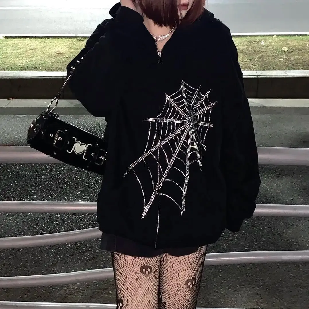 Back To School Sonicelife Y2k Oversized Retro Streetwear Sweatshirt Letter Printed Zip Up Hoodies 90s Women Autumn Winter Grunge Punk Hooded Jackets Coats