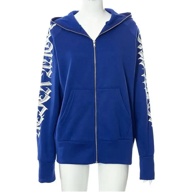 Back To School Sonicelife Y2k Oversized Retro Streetwear Sweatshirt Letter Printed Zip Up Hoodies 90s Women Autumn Winter Grunge Punk Hooded Jackets Coats