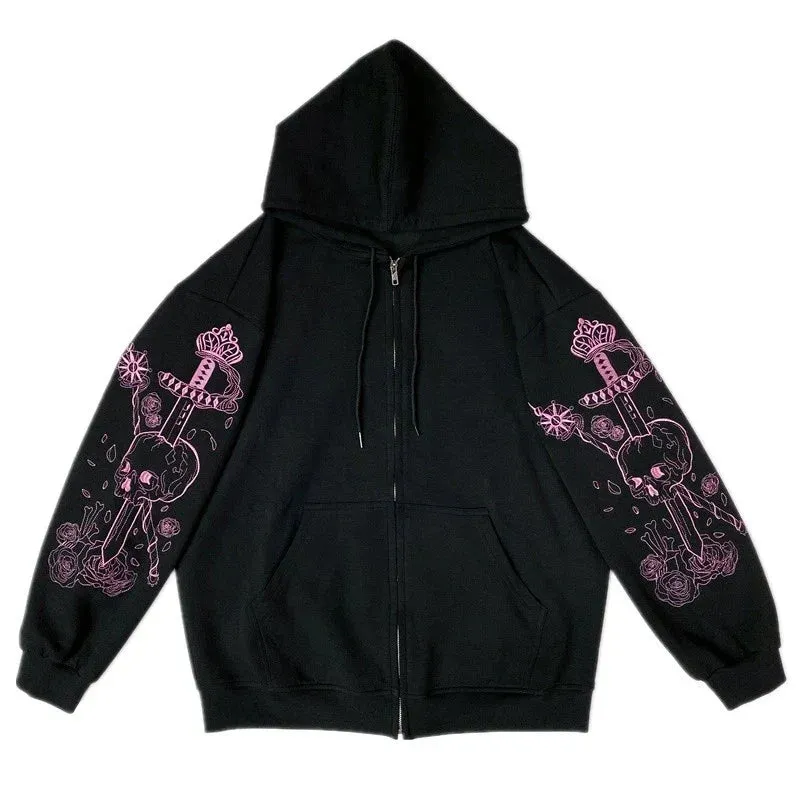 Back To School Sonicelife Y2k Oversized Retro Streetwear Sweatshirt Letter Printed Zip Up Hoodies 90s Women Autumn Winter Grunge Punk Hooded Jackets Coats