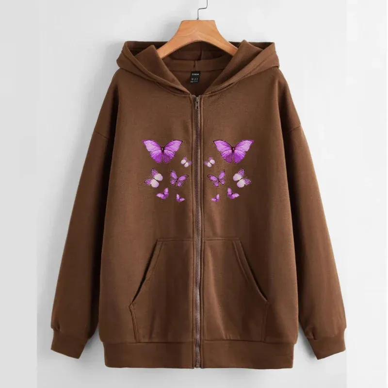 Back To School Sonicelife Y2k Oversized Retro Streetwear Sweatshirt Letter Printed Zip Up Hoodies 90s Women Autumn Winter Grunge Punk Hooded Jackets Coats
