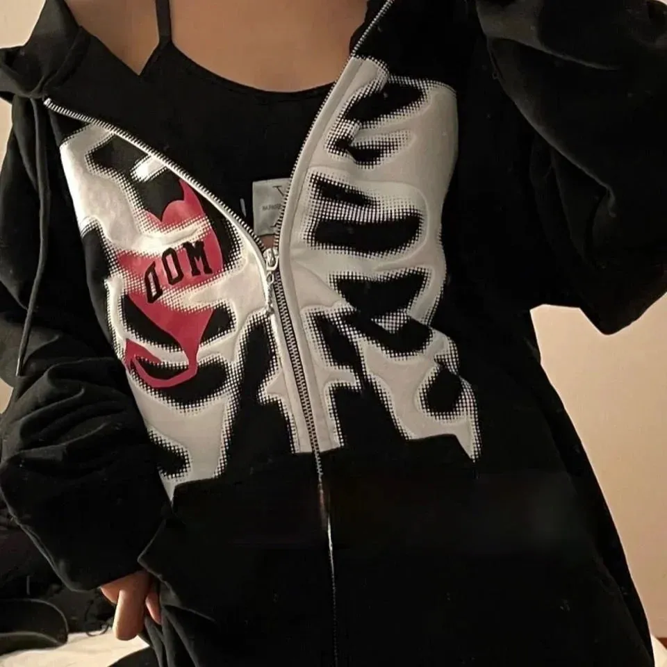 Back To School Sonicelife Y2k Oversized Retro Streetwear Sweatshirt Letter Printed Zip Up Hoodies 90s Women Autumn Winter Grunge Punk Hooded Jackets Coats