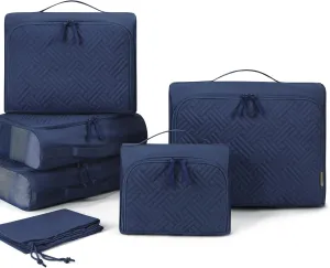 BAGSMART Quilted Packing Cubes for Travel, 6 Set Packing Cubes for Suitcases, Lightweight Travel Cubes (1 L 3 M 1 S 1 Shoe Bag) Suitcases Organizer, Dark Blue