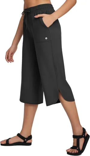 baleaf Women's Capri Pants Wide Leg Plus Size UPF50  Lightweight Quick Dry Pants Casual Loose Sweatpants Hiking Walking