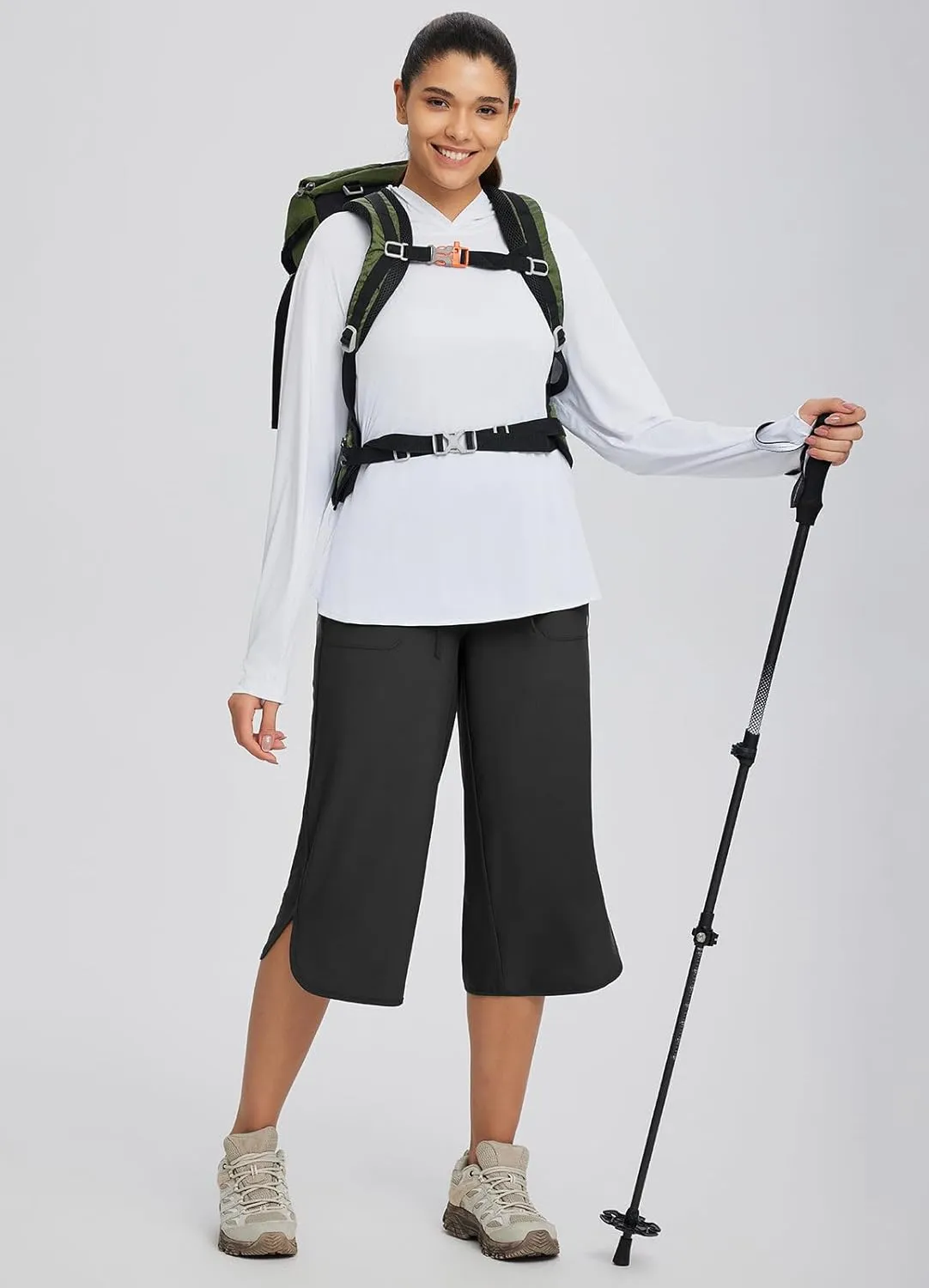 baleaf Women's Capri Pants Wide Leg Plus Size UPF50  Lightweight Quick Dry Pants Casual Loose Sweatpants Hiking Walking