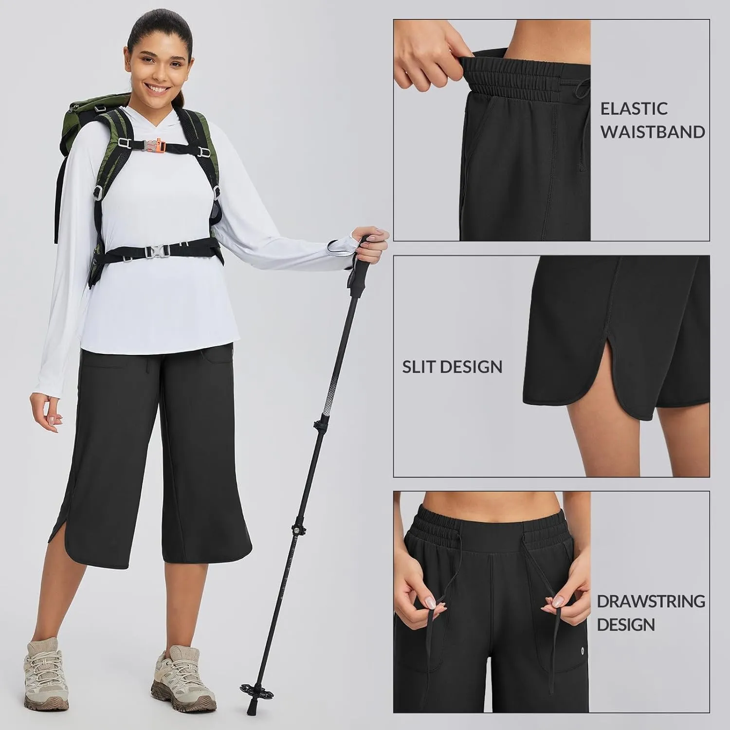 baleaf Women's Capri Pants Wide Leg Plus Size UPF50  Lightweight Quick Dry Pants Casual Loose Sweatpants Hiking Walking