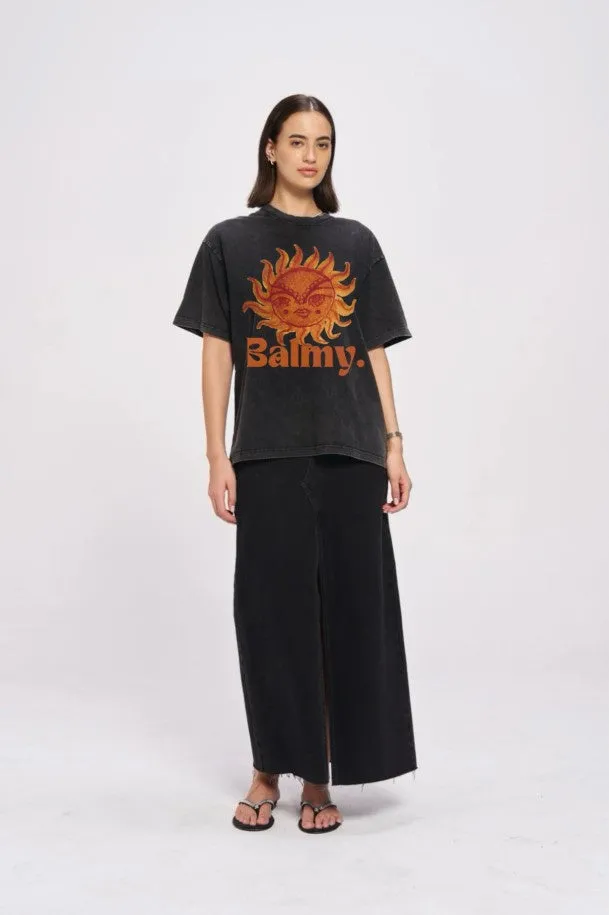 Balmy Acid Wash Oversize Tee Black