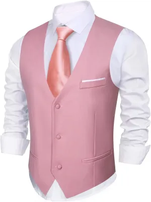 Barry.Wang Mens Formal Suit Vest Slim Fit V-neck 2 Pockets Wedding Party Dress Waistcoat